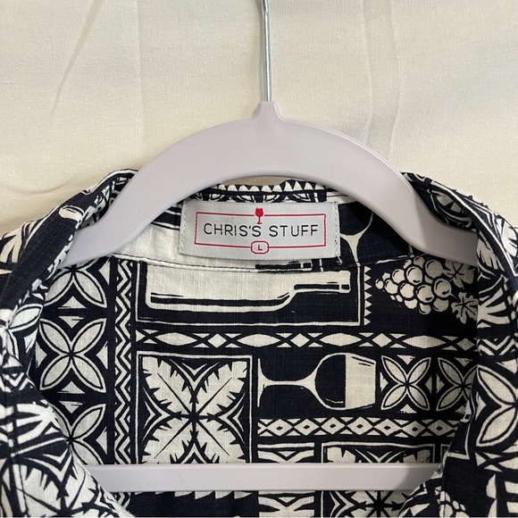 CHRIS’S STUFF Button Down Short Sleeve Wine Themed Shirt Black Size Large - Picture 3 of 8